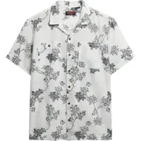Superdry pour homme. M4010793A Chemise de plage blanche à manches courtes (L), Casuel, Coton, Manche courte