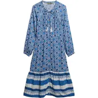 Superdry Femme Robe Mi-longue Imprimée à Manches Longues Blue Taille: 38