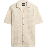 Superdry pour homme. M4011058A Chemise en maille texturée beige (M), Casuel, Coton, Manche courte