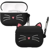 Kwmobile Étui de protection design pour Apple AirPods Pro 2 - Étui en TPU et silicone pour boîtier de recharge des écouteurs - Étui résistant aux chocs avec mousqueton - Noir et blanc
