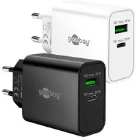 Goobay 75335 USB-C PD GaN chargeur rapide double (30 W) noir, noir - 1x port USB-C (Power Delivery) et 1x port USB-A (Quick Charge)
