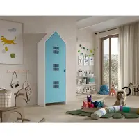Vipack - CASAMI BRUGES Armoire 1 porte, 3 fenêtres, finition MDF laqué bleu