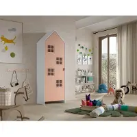 Vipack - CASAMI BRUGES Armoire 1 porte, 4 fenêtres, finition MDF laqué rose