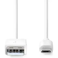 Nedis Câble USB - USB 2.0 - USB-A mâle - USB Micro-B mâle - 480 Mbps - Nickelé - 2,00 m - Rond - PVC - Blanc - boîte