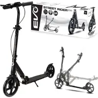 Evo Trottinette urbaine pliable à deux roues Street Rider 200, noire, avec repose-pieds, à partir de 8 ans