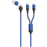 2GO USB / Type C Ladekabel DUO 2x USB-C Nylon 1,2m blau