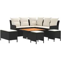 vidaXL Ensemble de mobilier avec coussins, 7 pièces, noir et crème, en rotin PE