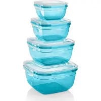 OEM Lot de 4 boîtes de conservation - 0,5 L, 0,9 L, 1,5 L, 2,4 L, carrées, couleur pétrole, hermétiques, étanches, adaptées au micro-ondes, boîtes de conservation en plastique