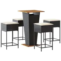 Syfax Ensemble de bar de jardin 5 pcs avec coussins noir poly rotin