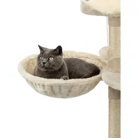 Lionto , lot de 2 niches pour arbres à chat, surface de repos avec cadre métallique robuste et revêtement en tissu, 40 cm de diamètre, 15 cm de profondeur, beige