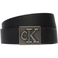 Calvin Klein Ceinture 'Pebble Grain Monogram Plaque' noir
