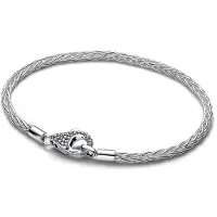 Pandora Bracelet à Charms en chaîne à fermoir pavé et queue de renard, (18 cm, Argent massif 925)