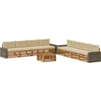 vidaXL Ensemble de salon de jardin , 9 pièces, en polyester naturel et beige