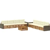 vidaXL Ensemble de salon de jardin , 9 pièces, couleurs naturelles et crème, en polyester