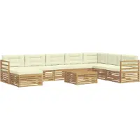 vidaXL Ensemble de canapés d'extérieur avec coussins, 9 pièces, blanc et crème, en polyester