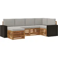 vidaXL Ensemble de sofa d'extérieur, 6 pièces, en polyester naturel et gris clair