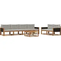 vidaXL Ensemble de canapés d'extérieur avec coussins, 7 pièces, couleur naturelle et gris clair