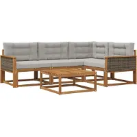 vidaXL Ensemble de canapés d'extérieur avec coussins, 5 pièces, couleur naturelle et gris clair