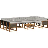 vidaXL Ensemble de canapés d'extérieur avec coussins, 11 pièces, couleur naturelle et gris clair