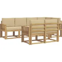 vidaXL Ensemble de salon de jardin , 7 pièces, blanc et beige, en polyester