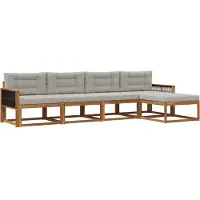 vidaXL Ensemble de canapés d'extérieur avec coussins, 5 pièces, couleur naturelle et gris clair