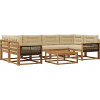 vidaXL Ensemble de canapés d'extérieur avec coussins 7 pièces Nature et Beige