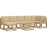vidaXL Ensemble de salon de jardin 8 pièces, blanc et beige, en polyester