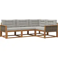 vidaXL Ensemble de canapés d'extérieur avec coussins, 4 pièces, couleur naturelle et gris clair