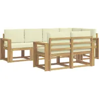 vidaXL Ensemble de salon de jardin , 7 pièces, blanc et crème, en polyester