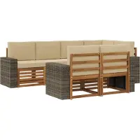 vidaXL Ensemble canapé d'angle avec coussins (7 pièces), couleur nature et beige