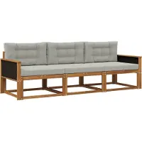vidaXL Ensemble de canapés d'extérieur avec coussins, 3 pièces, couleur naturelle et gris clair