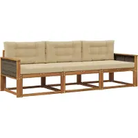 vidaXL Ensemble de canapés d'extérieur avec coussins 3 pièces Nature et Beige