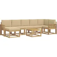 vidaXL Ensemble de salon de jardin 8 pièces, blanc et beige, en polyester