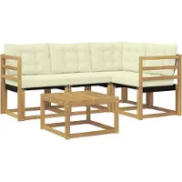 vidaXL Ensemble de canapés d'extérieur avec coussins, 5 pièces, blanc et crème