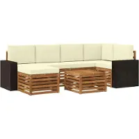 vidaXL Ensemble de salon de jardin , 7 pièces, couleurs naturelles et crème, en polyester