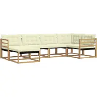 vidaXL - Ensemble de salon de jardin 6 pièces, blanc et crème, en bois d'acacia massif