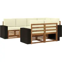 vidaXL Ensemble de salon de jardin , 7 pièces, couleurs naturelles et crème, en polyester