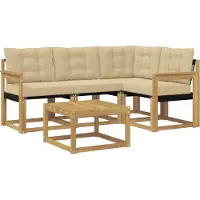vidaXL Ensemble de canapés d'extérieur avec coussins, 5 pièces, blanc et beige