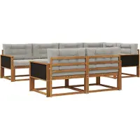 vidaXL Ensemble de canapés d'extérieur avec coussins, 7 pièces, couleur naturelle et gris clair