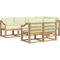 vidaXL Ensemble de salon de jardin , 7 pièces, blanc et crème, en polyester