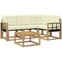 vidaXL Ensemble de salon de jardin 5 pièces, blanc et crème