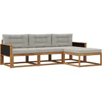 vidaXL Ensemble de canapés d'extérieur avec coussins, 4 pièces, couleur naturelle et gris clair