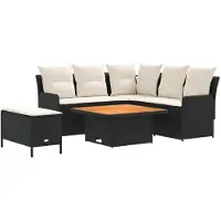 Syfax Ensembles de meubles avec oreiller 5 pcs Noir et Crème Rotin PE
