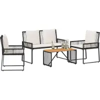 Syfax Ensemble de meubles d'extérieur 4 pcs Noir et blanc crème