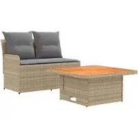 vidaXL Canapé de jardin à accoudoirs avec table rabattable, lot de 2, beige et gris clair