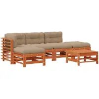Syfax Ensemble de salon de jardin 6 pcs Brun cire Bois de pin massif