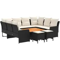 vidaXL Ensemble de mobilier avec coussins, 8 pièces, noir et crème, en rotin PE