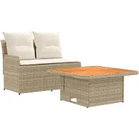 vidaXL : 2 fauteuils de jardin avec accoudoirs et table pliante, en résine tressée (PE)
