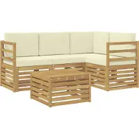 vidaXL Ensemble de salon de jardin , 5 pièces, blanc et crème, en polyester