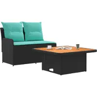 vidaXL Canapé de jardin à accoudoirs avec table rabattable, lot de 2, noir et turquoise